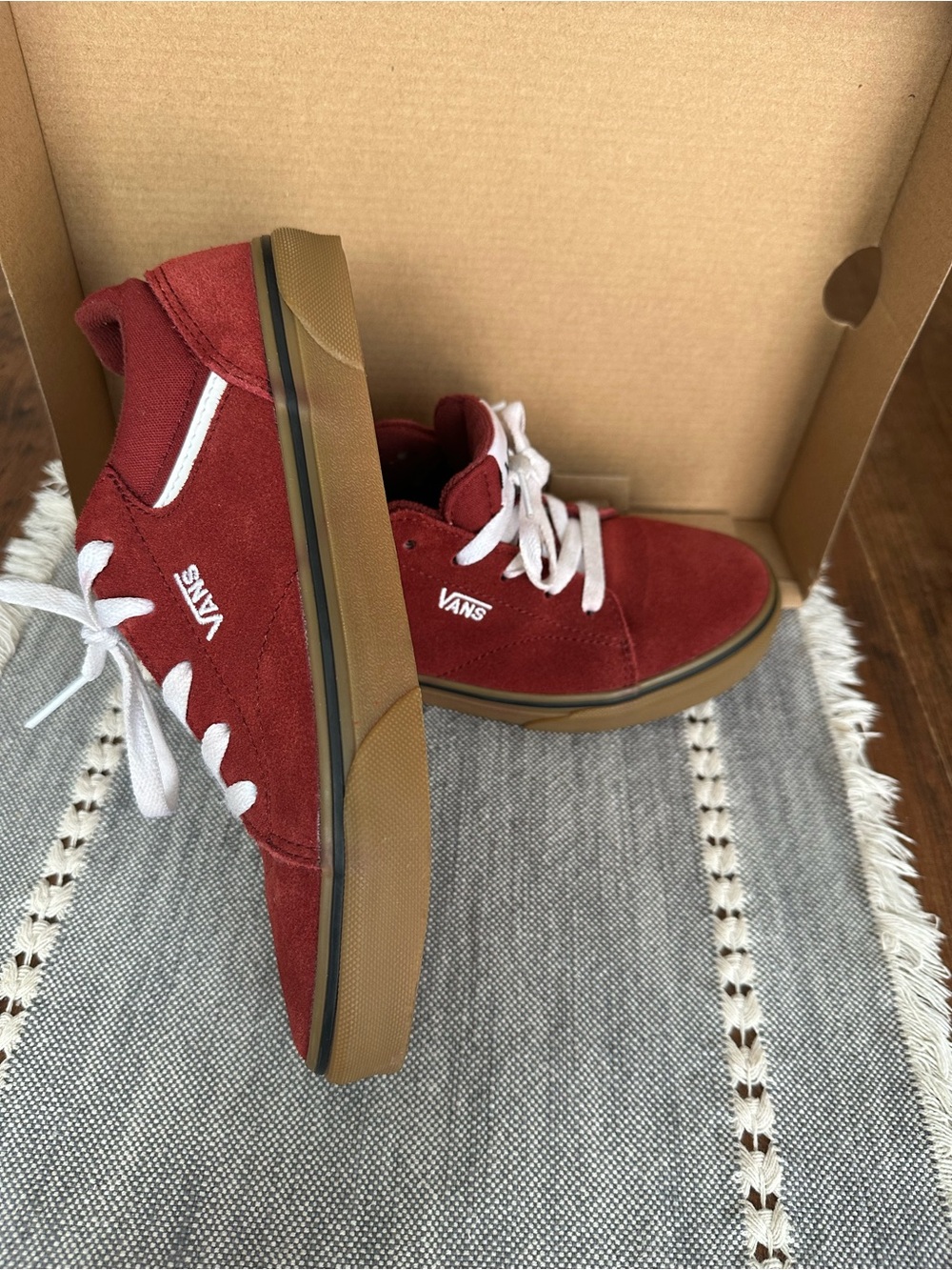 Vans Kids Burgundy Suede Low-Top Sneakers with Gum Sole